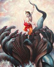 Lord Krishna fighting with snake Mobile Wallpaper